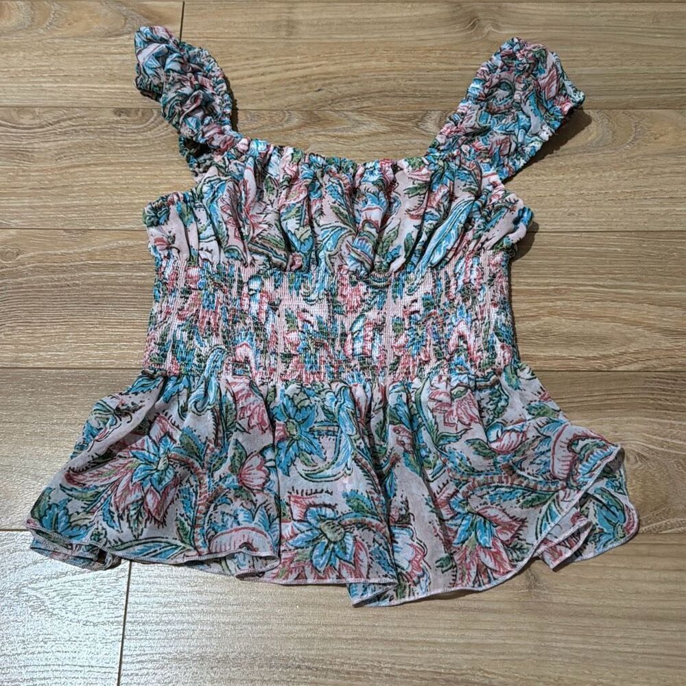 Urban‎ outfitters floral violet smocked peplum top size xs